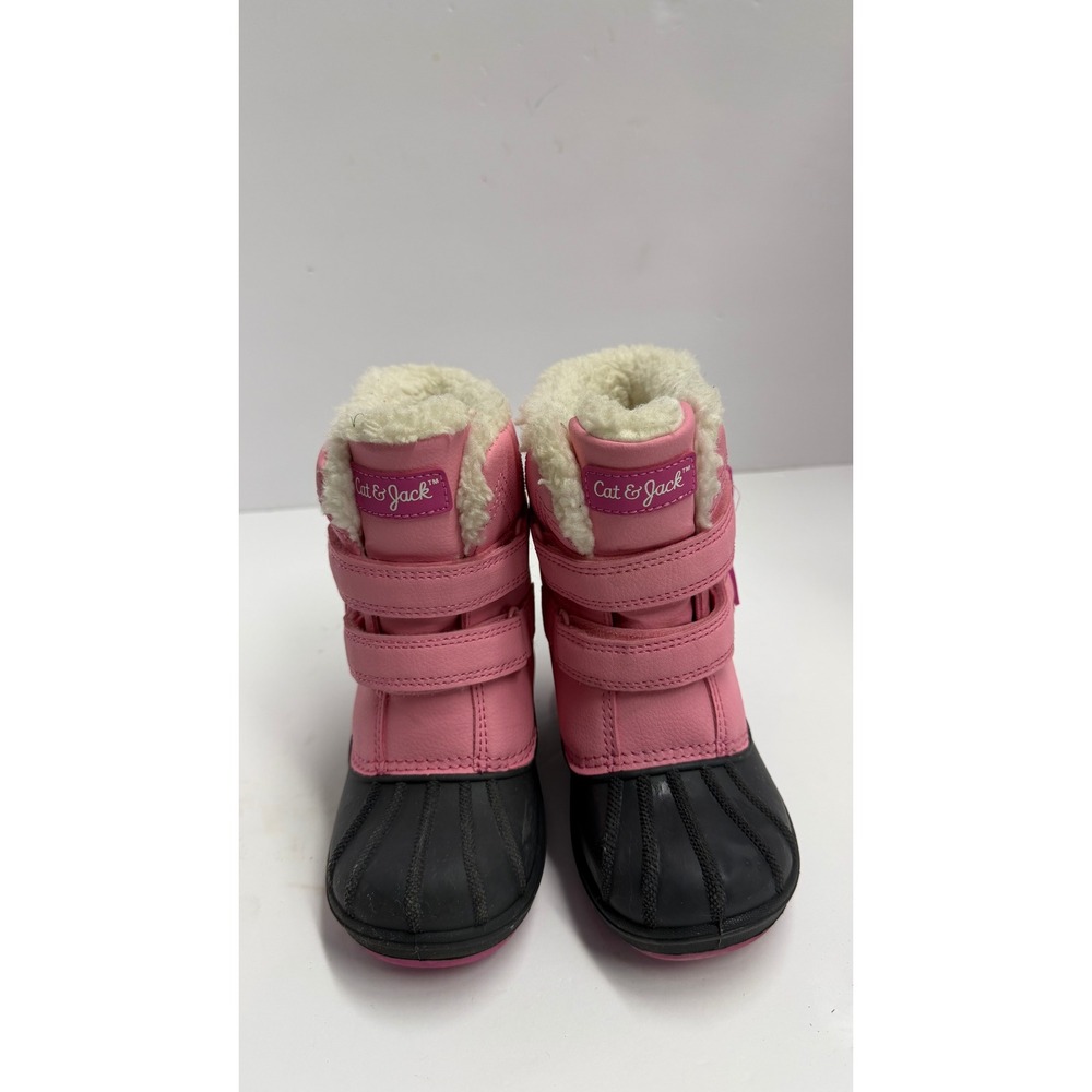 Cat & Jack Toddler Girls Pink Black Faux Fur Lined Winter Snow Boots Size 9
